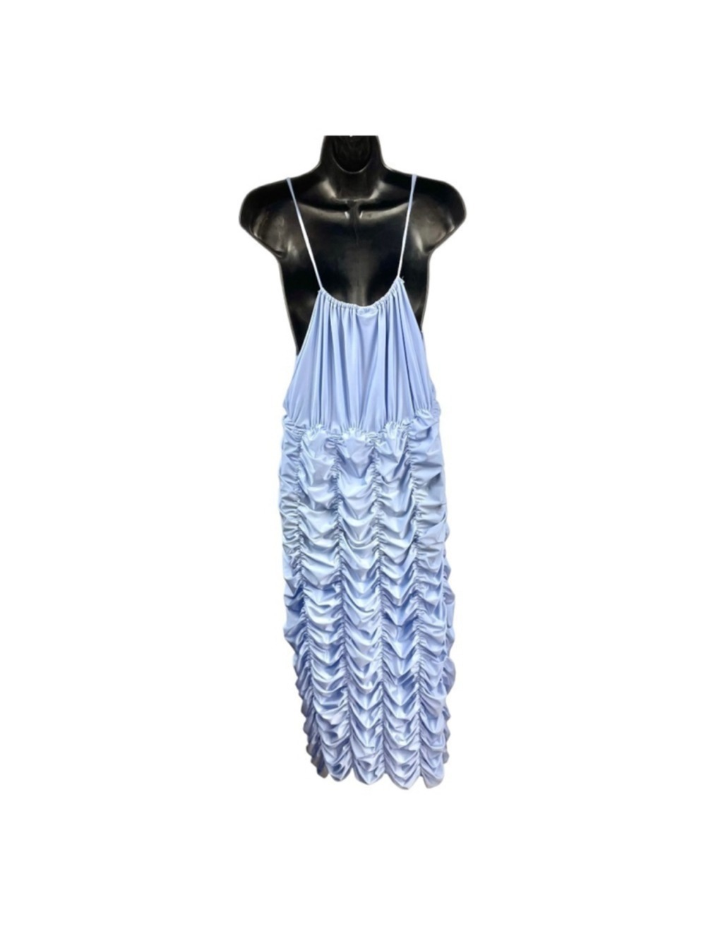 Ester Manas Periwinkle One Size Spaghetti Straps Ruched Stretch Midi Dress OS - Picture 3 of 5